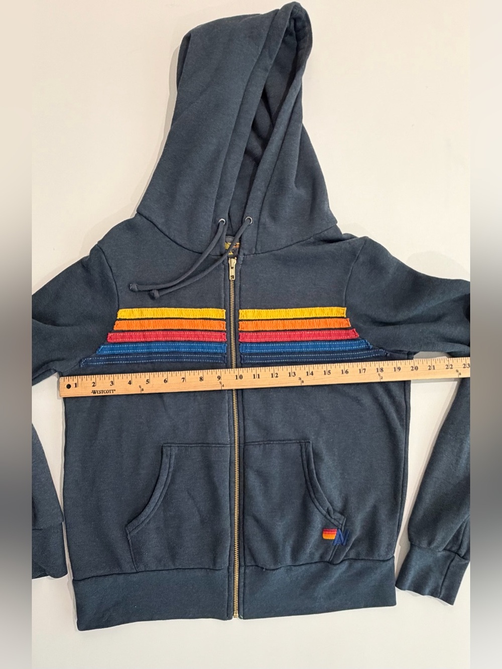 Aviator Nation 5 Stripe Rainbow Navy Charcoal Hoodie Sweatpants Set XS - Picture 7 of 15